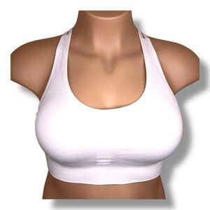 XL AK White Athletic Bra Sports Bra Activewear  Removable Cups Stretch Fitted